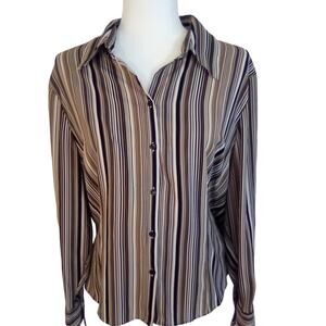 Apt 9 Striped Button Up Long Sleeve Top